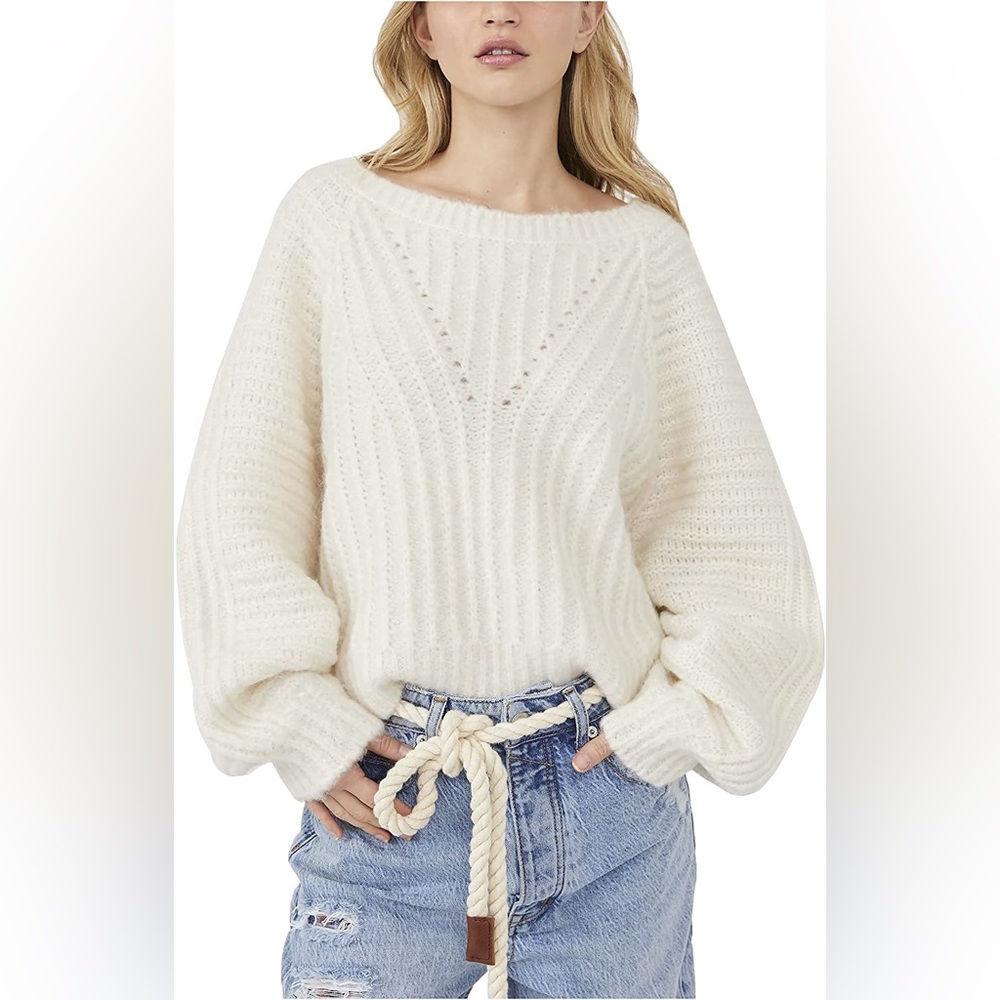 Free People Carter Boat Neck Long Blouson Sleeve Statement Sweater